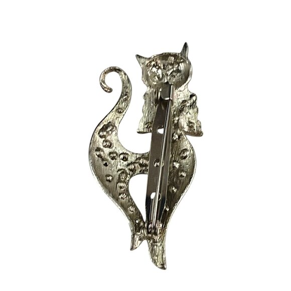 Vintage Cat Rhinestone Brooch Pin With Pink & Purple Crystals - Picture 3 of 6